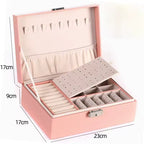 Premium PU Leather Organizer Double-Layer Jewelry Box with Lock  for Rings, Earrings, Necklaces