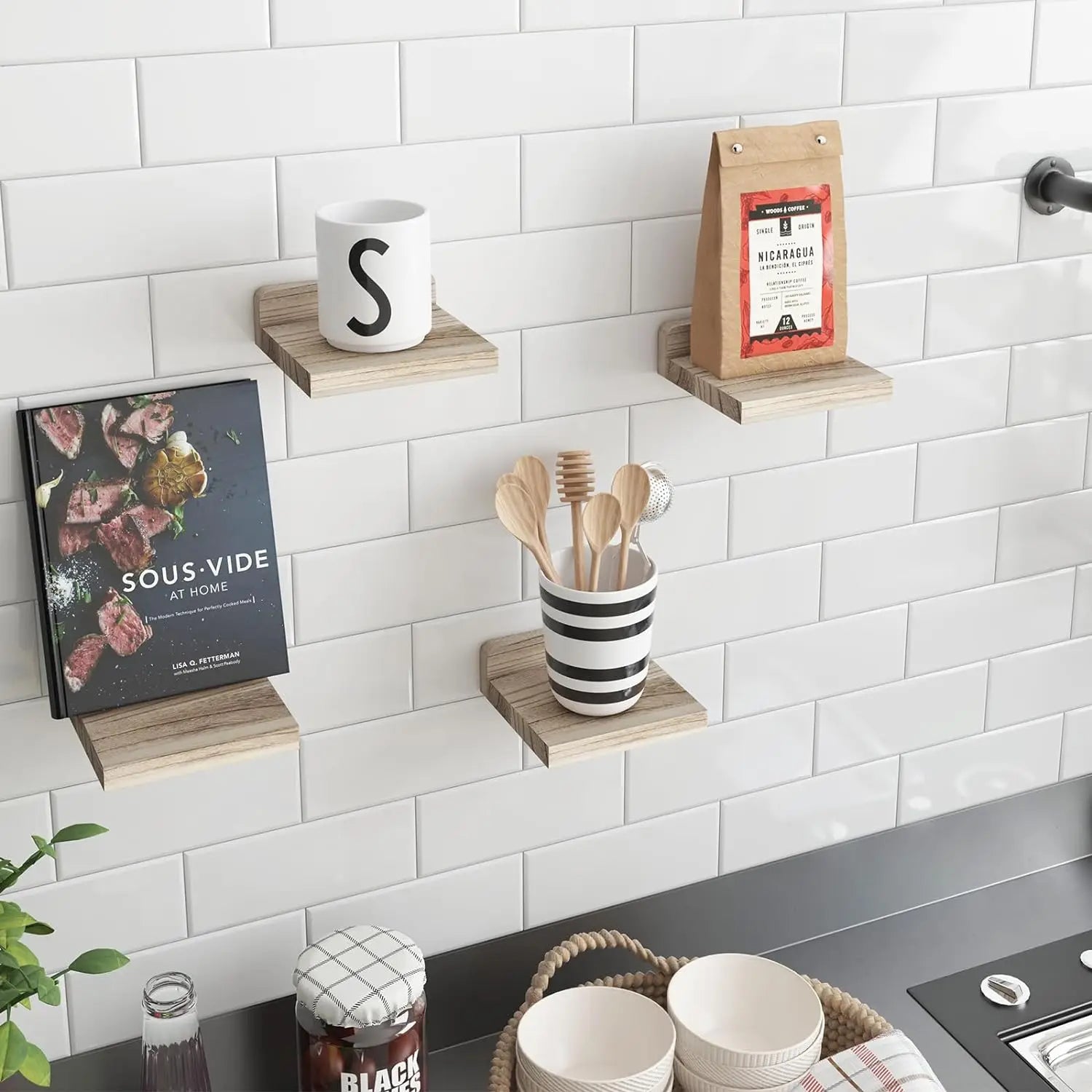 4-Pack Small Floating Shelves – 5 Inch Wood Wall Display Ledges with 2 Installation Options