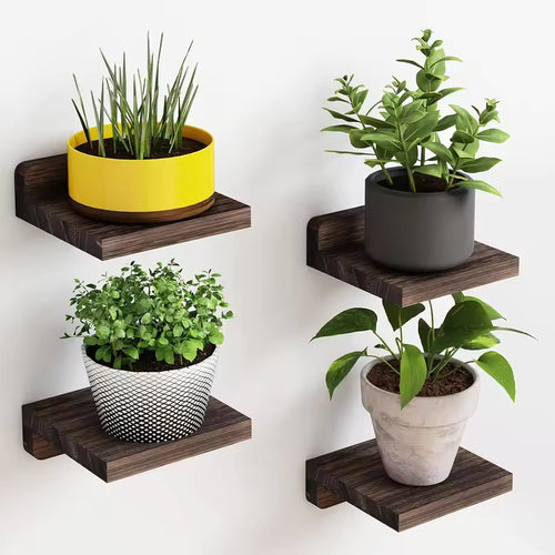 4-Pack Small Floating Shelves – 5 Inch Wood Wall Display Ledges with 2 Installation Options
