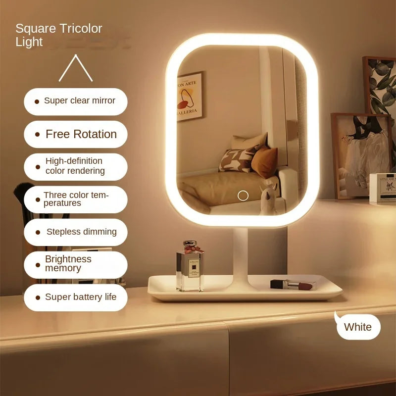 Modern Touch LED Makeup Mirror with 3 Light Modes with Storage for your Makeup, White