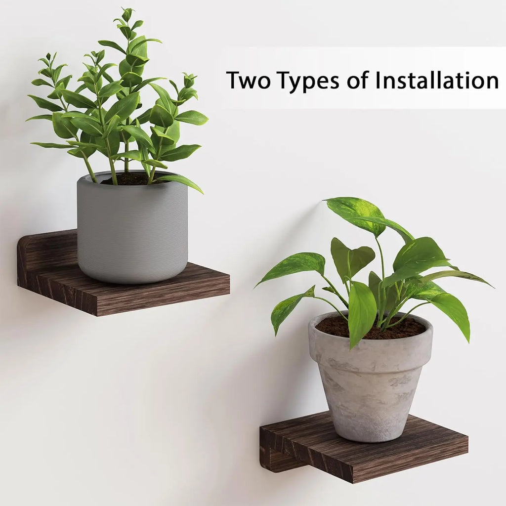 4-Pack Small Floating Shelves – 5 Inch Wood Wall Display Ledges with 2 Installation Options