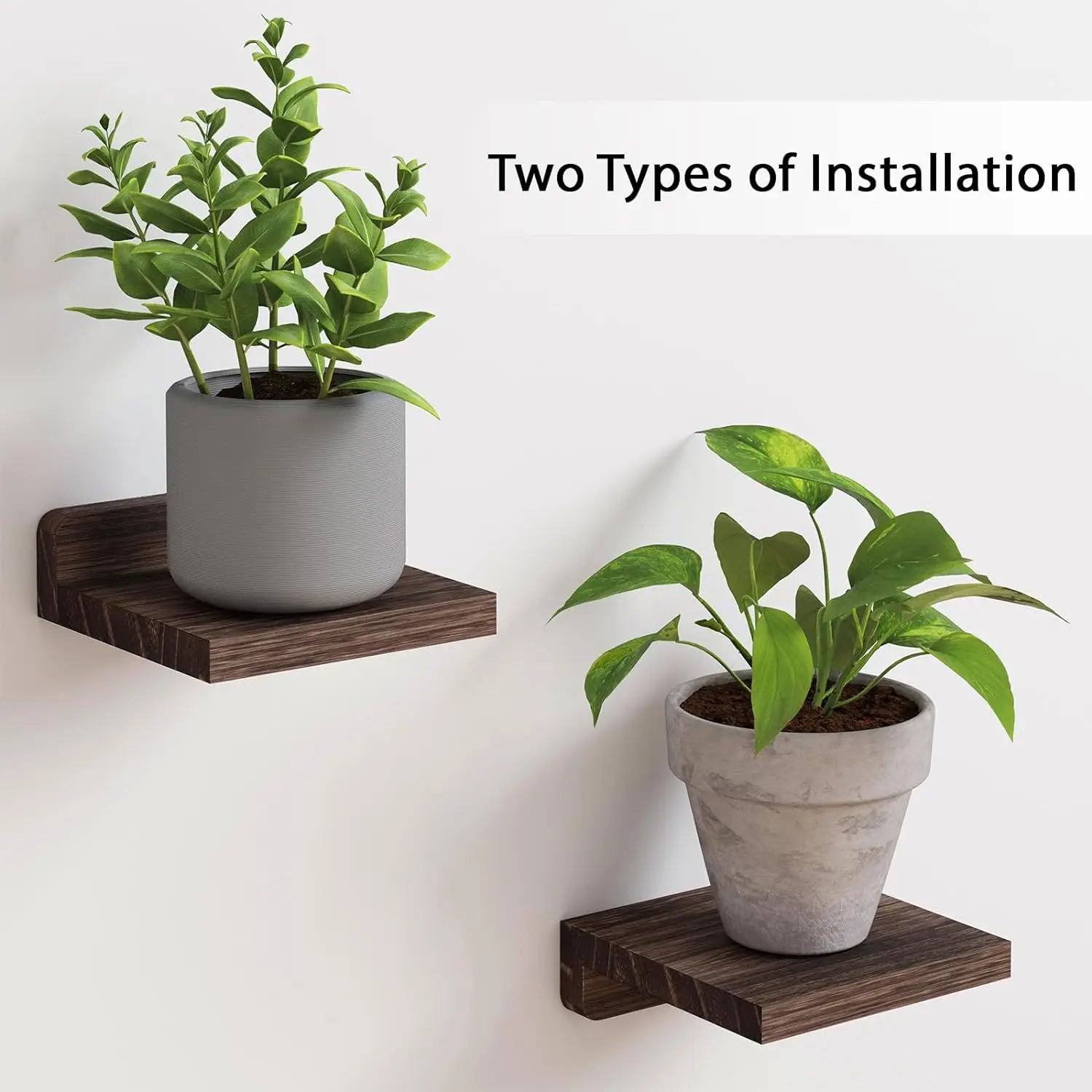 4-Pack Small Floating Shelves – 5 Inch Wood Wall Display Ledges with 2 Installation Options