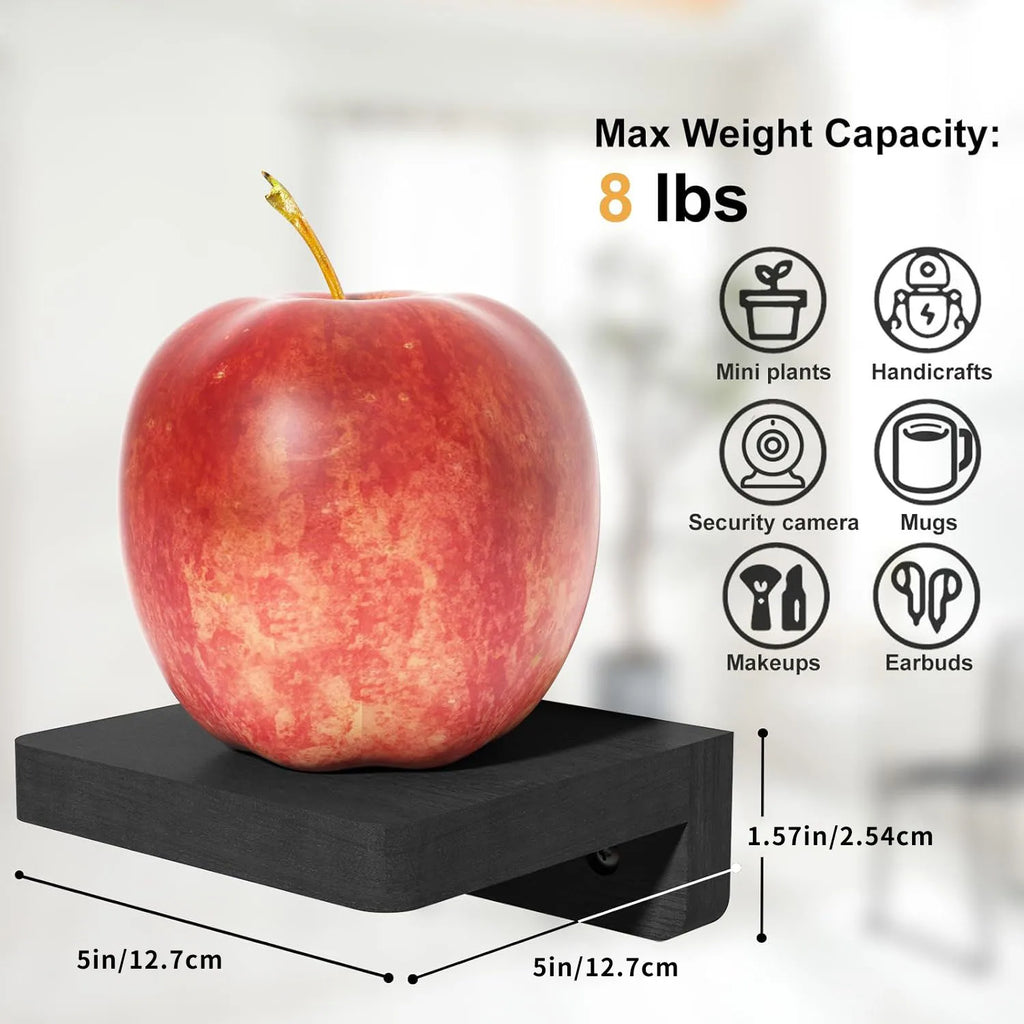 4-Pack Small Floating Shelves – 5 Inch Wood Wall Display Ledges with 2 Installation Options