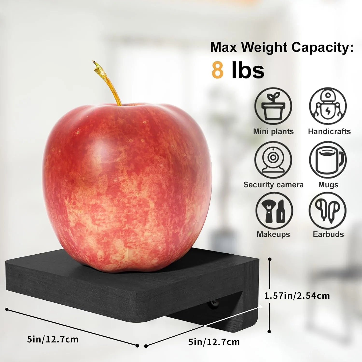 4-Pack Small Floating Shelves – 5 Inch Wood Wall Display Ledges with 2 Installation Options