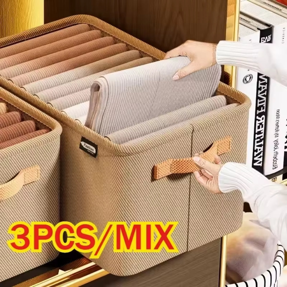 Package of 3 Thickened Clothes Organizer Boxes for Pants, Sweaters, Jeans & Wardrobe Drawer Storage