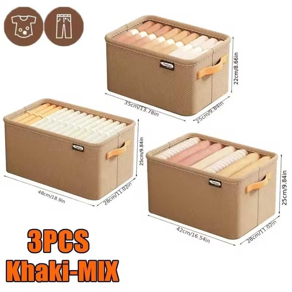 Package of 3 Thickened Clothes Organizer Boxes for Pants, Sweaters, Jeans & Wardrobe Drawer Storage