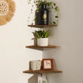 Charcoal Burnt Wooden Corner Shelf – Floating Display Stand for Books, Plants & Home Decor