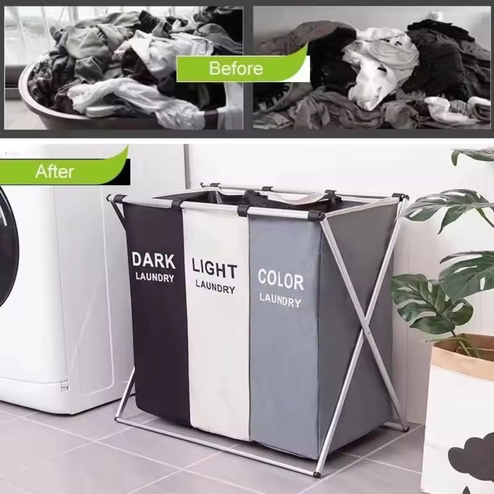 Foldable Laundry Basket with 1–3 Grids – Waterproof Dirty Clothes Organizer for Bathroom & Bedroom