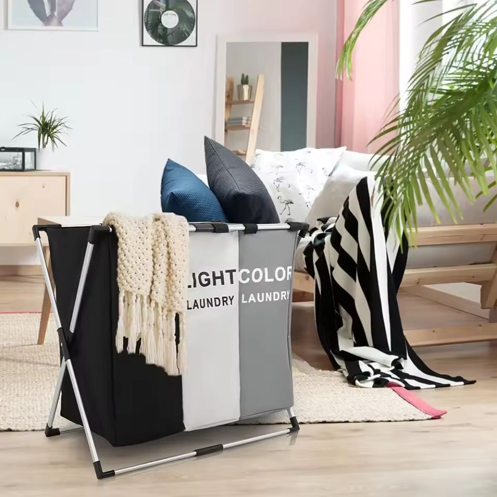 Foldable Laundry Basket with 1–3 Grids – Waterproof Dirty Clothes Organizer for Bathroom & Bedroom