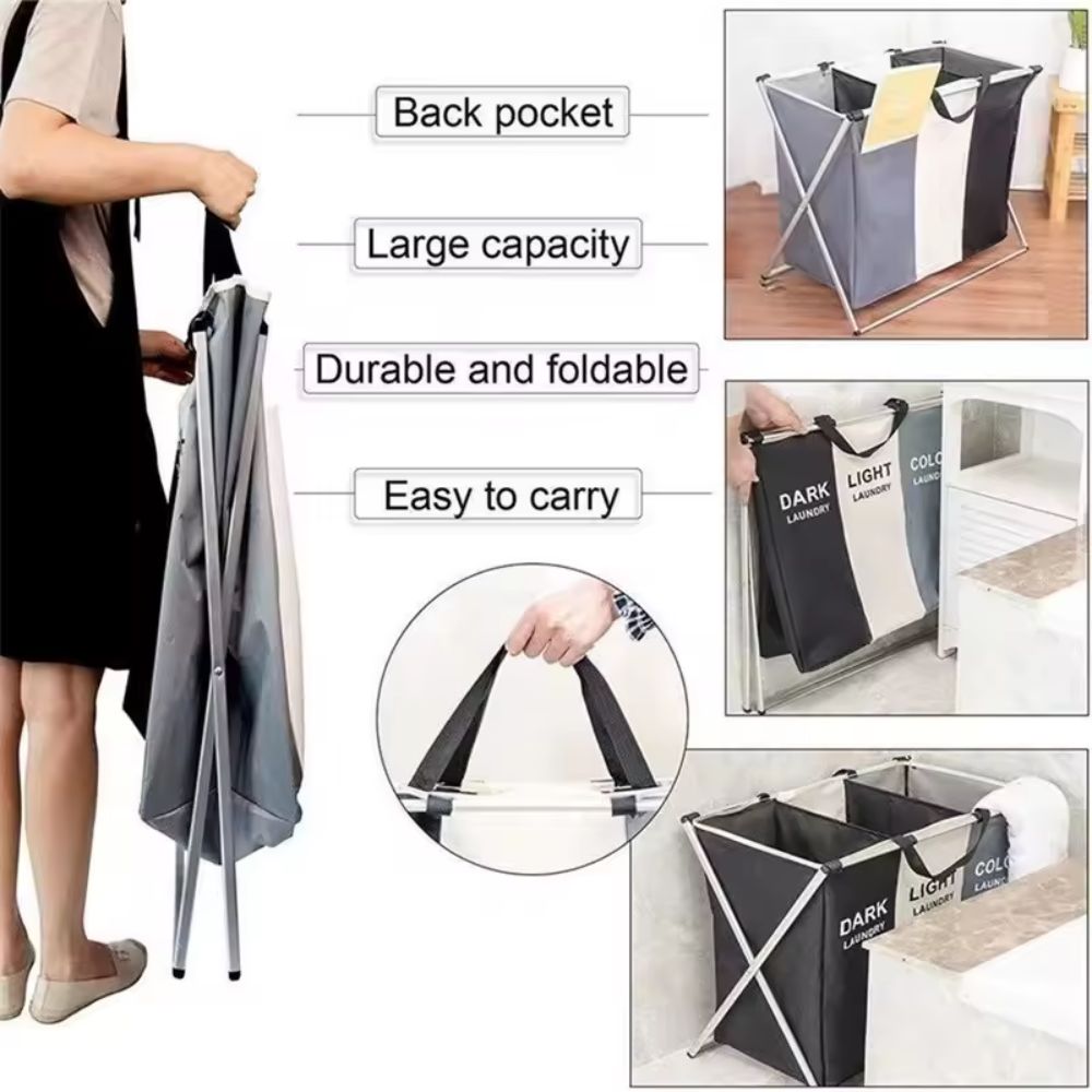 Foldable Laundry Basket with 1–3 Grids – Waterproof Dirty Clothes Organizer for Bathroom & Bedroom
