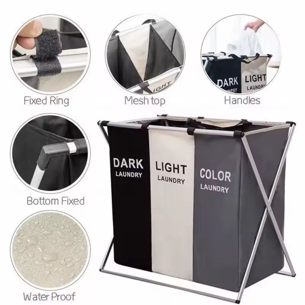 Foldable Laundry Basket with 1–3 Grids – Waterproof Dirty Clothes Organizer for Bathroom & Bedroom