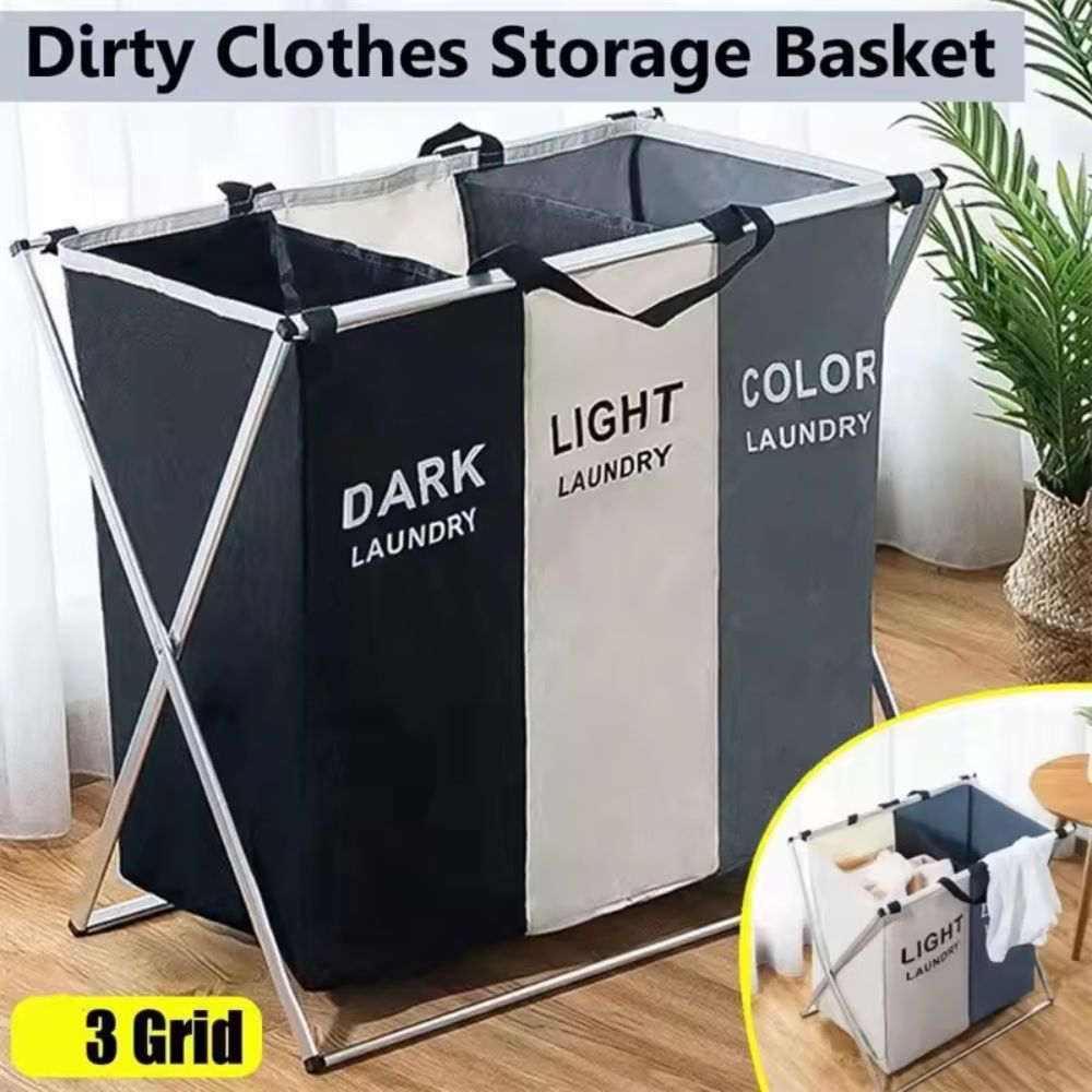 Foldable Laundry Basket with 1–3 Grids – Waterproof Dirty Clothes Organizer for Bathroom & Bedroom