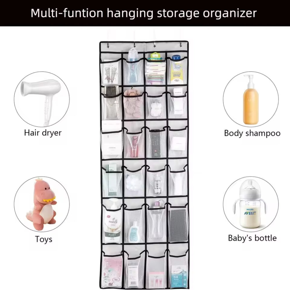 Foldable Over-the-Door Hanging Shoe Organizer with 12 and 24 Mesh Pockets - Space-Saving Shoe and Accesories Hanger