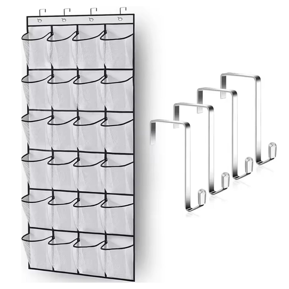 Foldable Over-the-Door Hanging Shoe Organizer with 12 and 24 Mesh Pockets - Space-Saving Shoe and Accesories Hanger