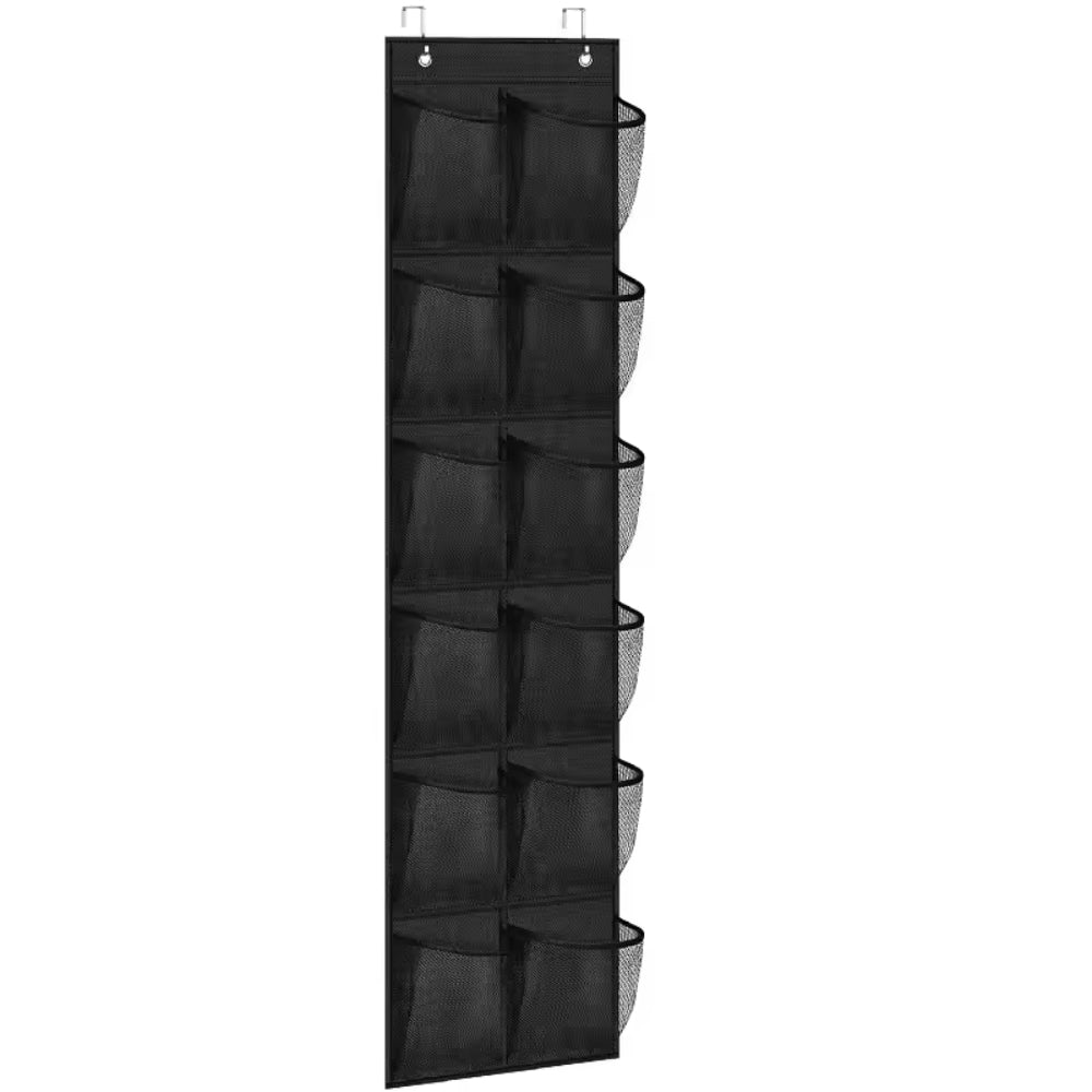 Foldable Over-the-Door Hanging Shoe Organizer with 12 and 24 Mesh Pockets - Space-Saving Shoe and Accesories Hanger