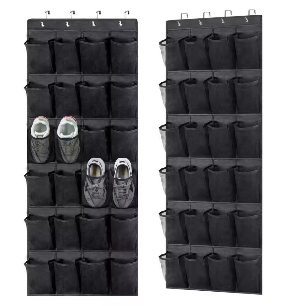Foldable Over-the-Door Hanging Shoe Organizer with 12 and 24 Mesh Pockets - Space-Saving Shoe and Accesories Hanger