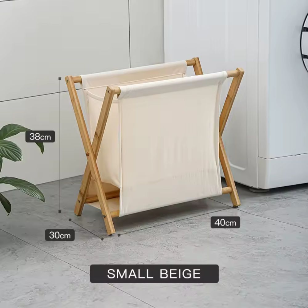 Foldable Premium Quality Cotton Linen Laundry Basket with Wooden Frame – Japanese Style Dirty Clothes Storage Organizer