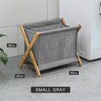 Foldable Premium Quality Cotton Linen Laundry Basket with Wooden Frame – Japanese Style Dirty Clothes Storage Organizer