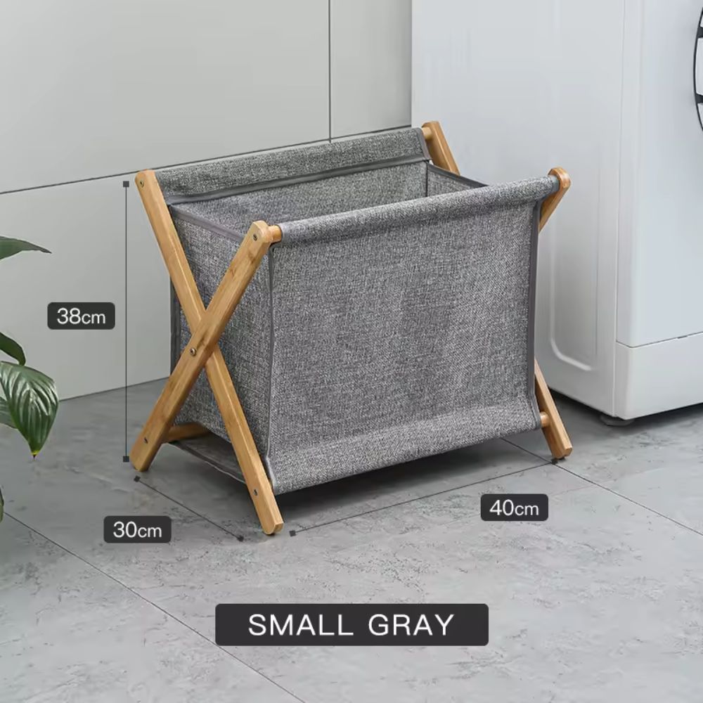 Foldable Premium Quality Cotton Linen Laundry Basket with Wooden Frame – Japanese Style Dirty Clothes Storage Organizer