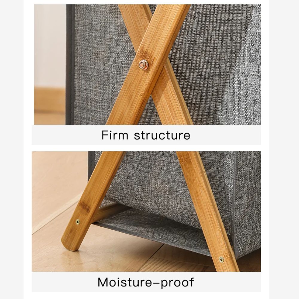 Foldable Premium Quality Cotton Linen Laundry Basket with Wooden Frame – Japanese Style Dirty Clothes Storage Organizer