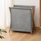 Foldable Premium Quality Cotton Linen Laundry Basket with Wooden Frame – Japanese Style Dirty Clothes Storage Organizer