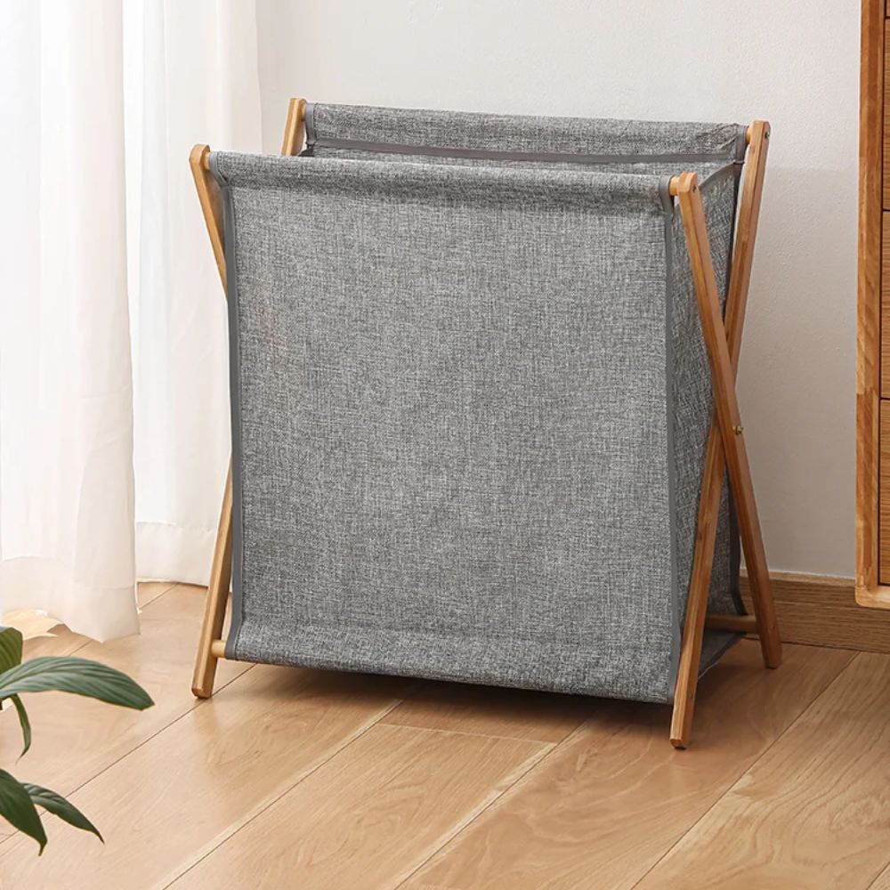 Foldable Premium Quality Cotton Linen Laundry Basket with Wooden Frame – Japanese Style Dirty Clothes Storage Organizer