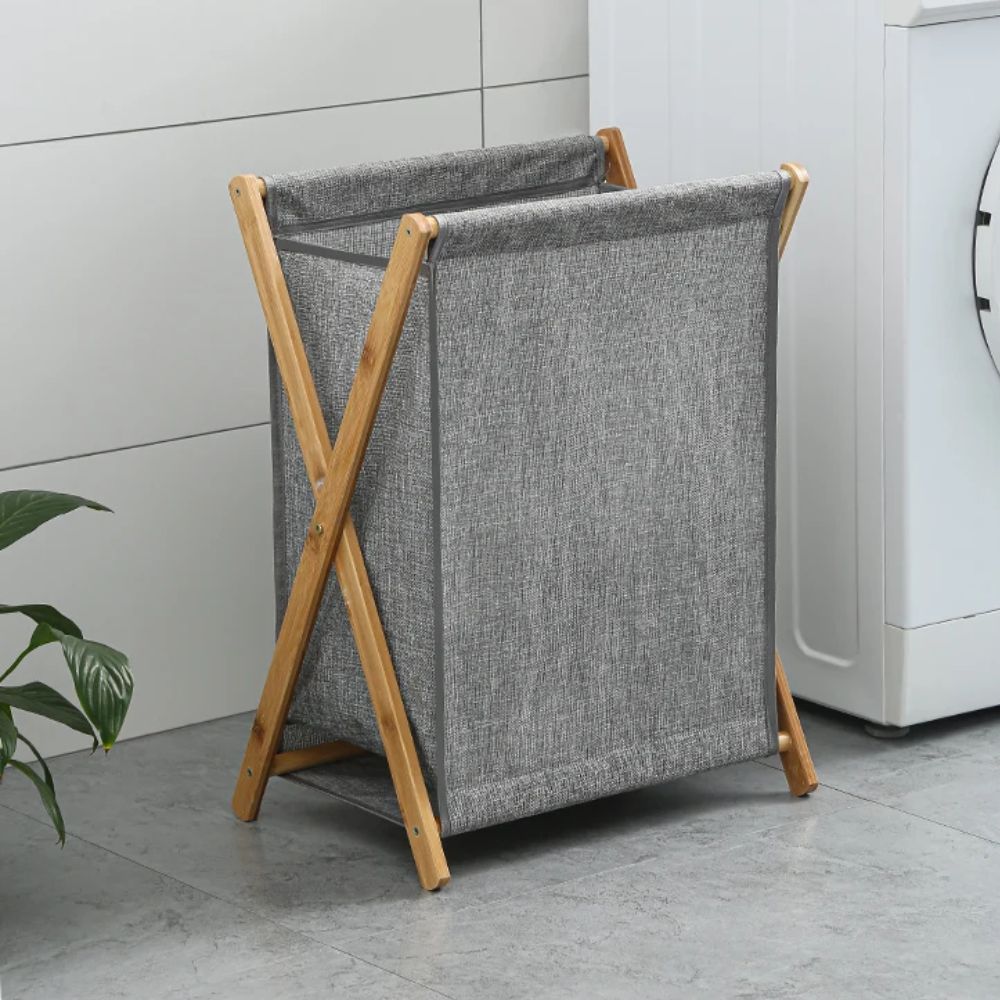 Foldable Premium Quality Cotton Linen Laundry Basket with Wooden Frame – Japanese Style Dirty Clothes Storage Organizer