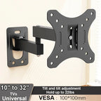 Full Motion TV Wall Mount Bracket – Adjustable Swivel, Tilt & Extend Arm for 10–32" Flat or Curved Screens