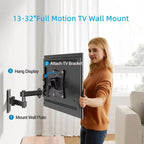 Full Motion TV Wall Mount Bracket – Adjustable Swivel, Tilt & Extend Arm for 10–32" Flat or Curved Screens