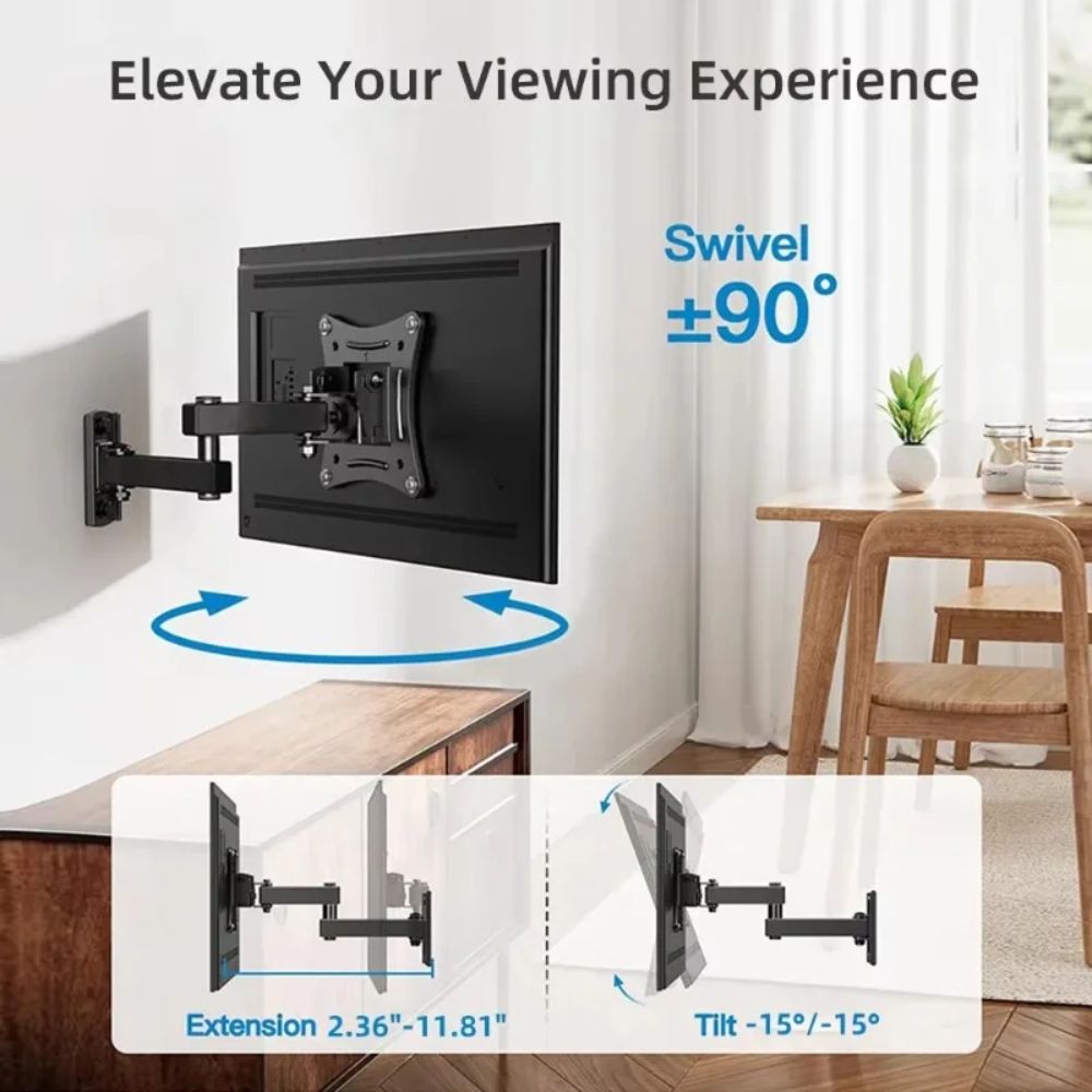Full Motion TV Wall Mount Bracket – Adjustable Swivel, Tilt & Extend Arm for 10–32" Flat or Curved Screens