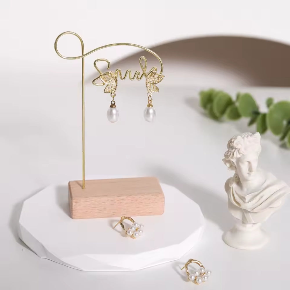 4Pcs Jewelry Display Stand with Wooden Base – Bracelet, Earring & Necklace Organizer