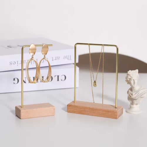 4Pcs Jewelry Display Stand with Wooden Base – Bracelet, Earring & Necklace Organizer