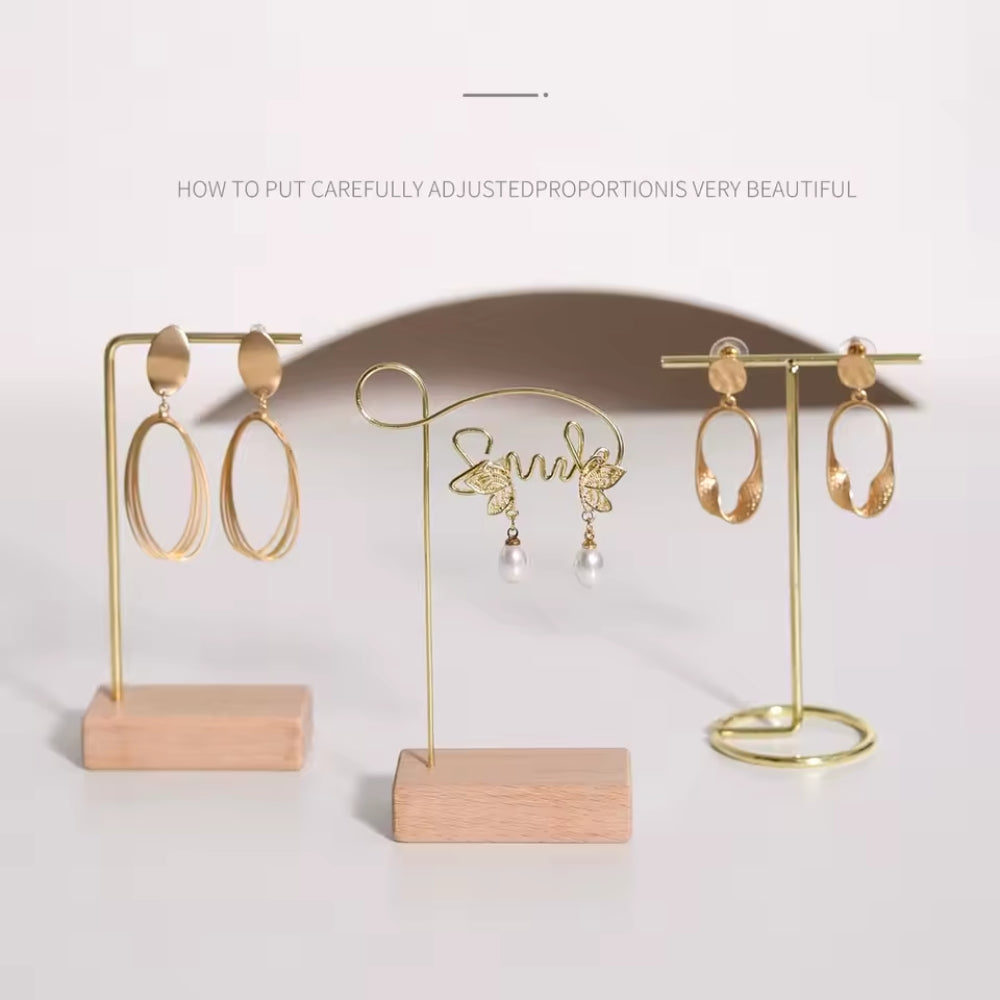 4Pcs Jewelry Display Stand with Wooden Base – Bracelet, Earring & Necklace Organizer