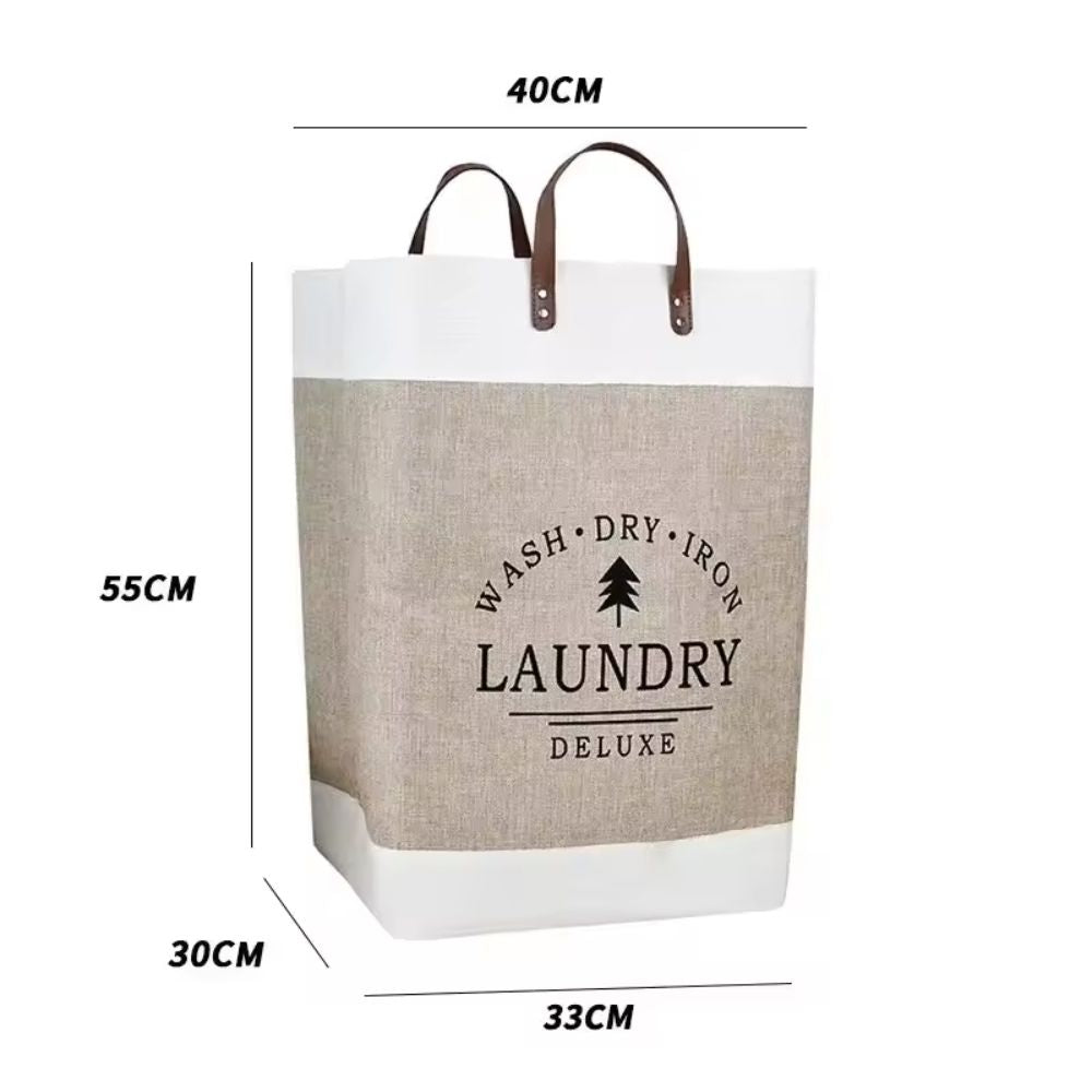 Large Capacity Foldable Laundry Basket – Fabric Dirty Clothes Storage Bin with Handles, Khaki