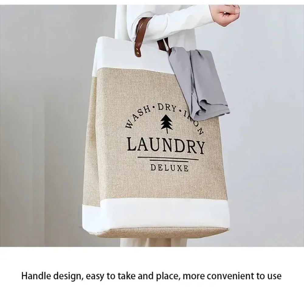Large Capacity Foldable Laundry Basket – Fabric Dirty Clothes Storage Bin with Handles, Khaki