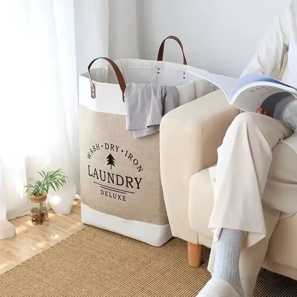 Large Capacity Foldable Laundry Basket – Fabric Dirty Clothes Storage Bin with Handles, Khaki