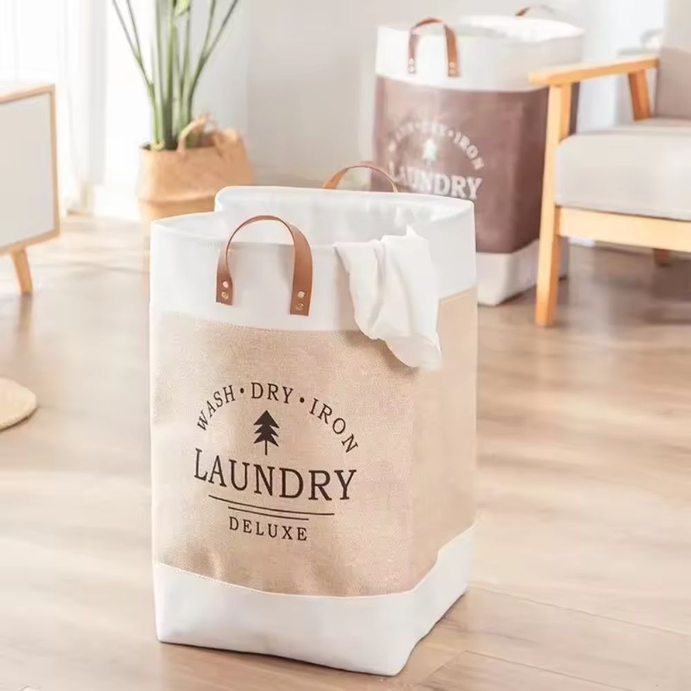 Large Capacity Foldable Laundry Basket – Fabric Dirty Clothes Storage Bin with Handles, Khaki