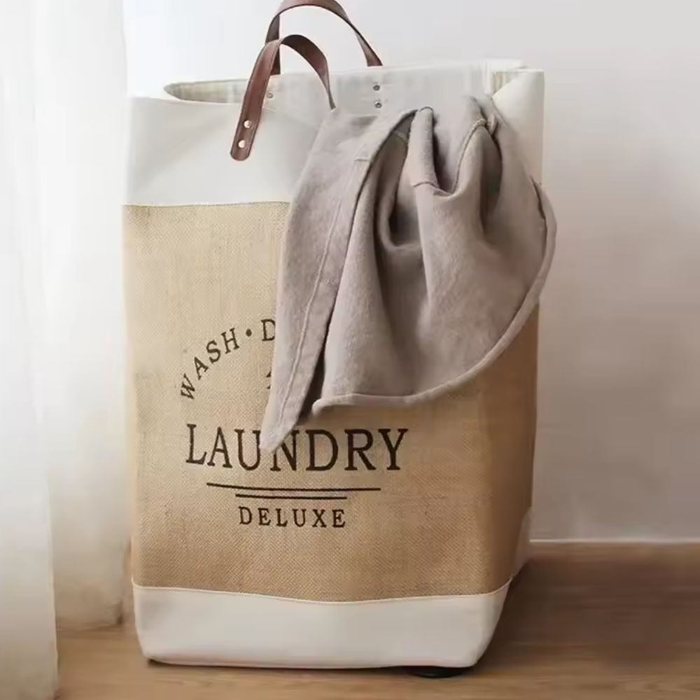 Large Capacity Foldable Laundry Basket – Fabric Dirty Clothes Storage Bin with Handles, Khaki