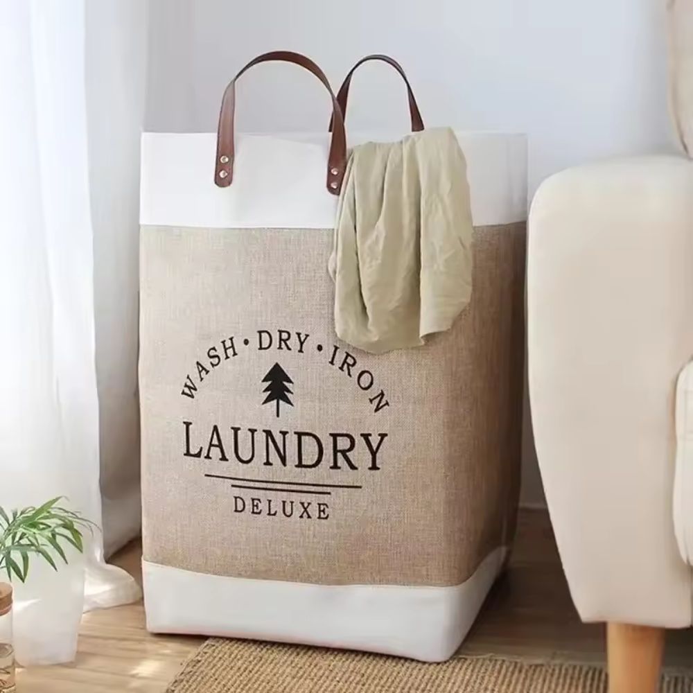Large Capacity Foldable Laundry Basket – Fabric Dirty Clothes Storage Bin with Handles, Khaki