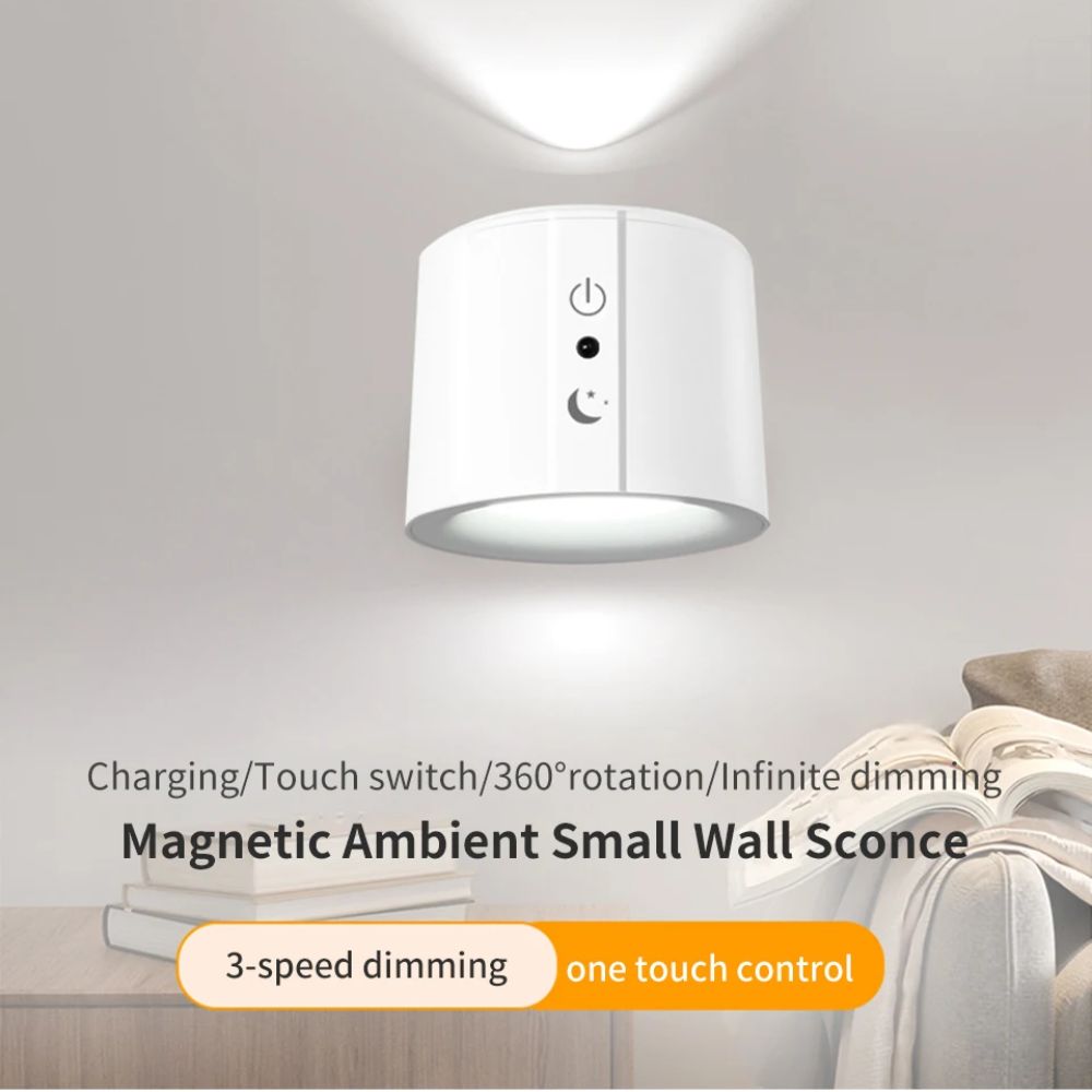 LED Wall Sconce Light – Touch Control, 360° Rotatable Double Head, 3-Color Wireless Lamp for Bedroom & Living Spaces