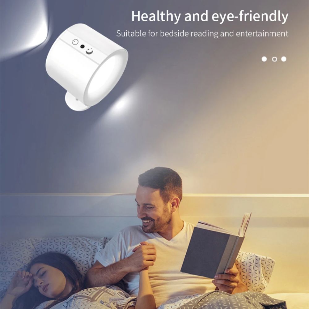 LED Wall Sconce Light – Touch Control, 360° Rotatable Double Head, 3-Color Wireless Lamp for Bedroom & Living Spaces