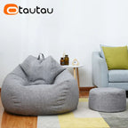 Linen Round Bean Bag Ottoman – Soft Pouf Footstool Tatami Puff with Filling (D30cm x H20cm)