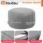Linen Round Bean Bag Ottoman – Soft Pouf Footstool Tatami Puff with Filling (D30cm x H20cm)