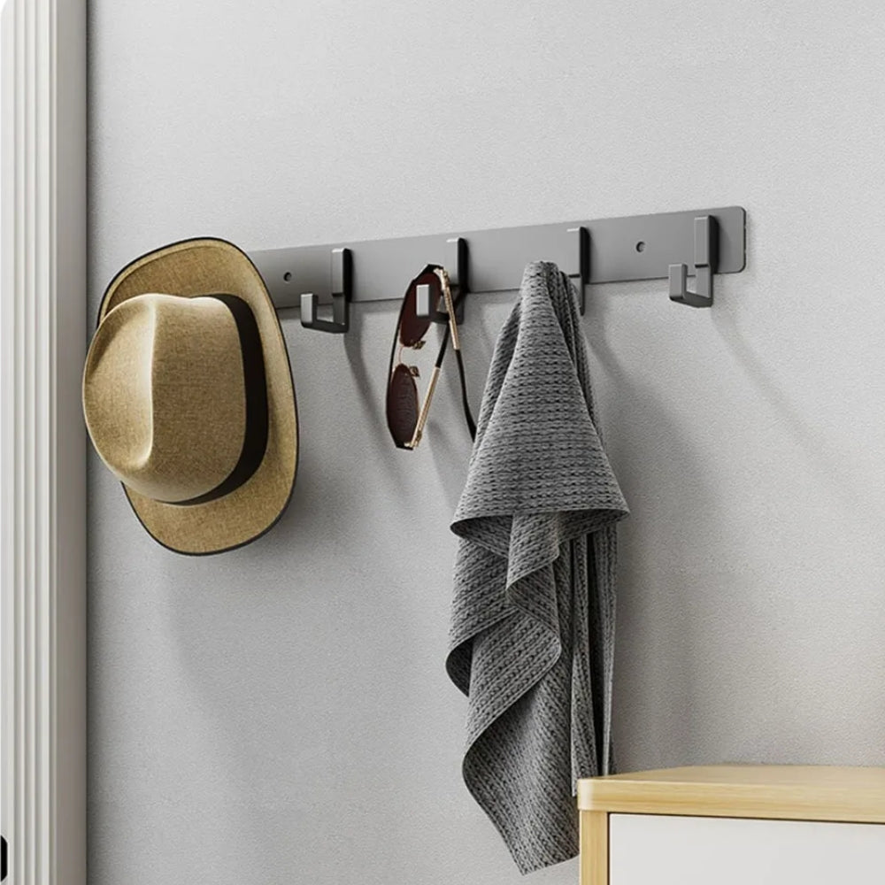 Modern Wall Coat Rack with Heavy-Duty Black Hooks – Multi-Purpose Towel, Robe & Clothes Hanger for Bathroom, Kitchen & Entryway