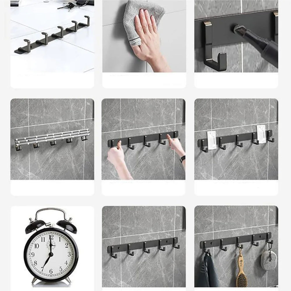 Modern Wall Coat Rack with Heavy-Duty Black Hooks – Multi-Purpose Towel, Robe & Clothes Hanger for Bathroom, Kitchen & Entryway
