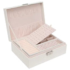 Premium PU Leather Organizer Double-Layer Jewelry Box with Lock  for Rings, Earrings, Necklaces