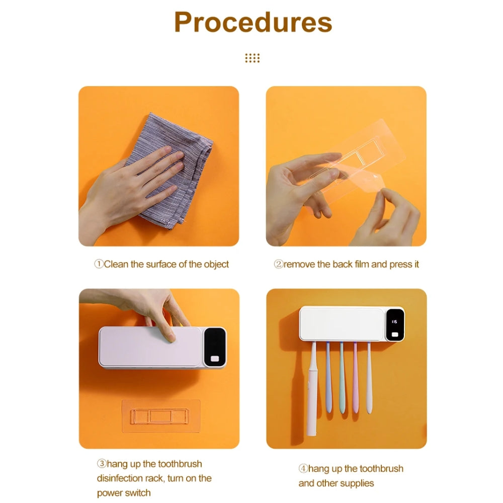 Rechargeable UV Toothbrush Sterilizer & Wall-Mounted Holder – Fast Drying with LED Display
