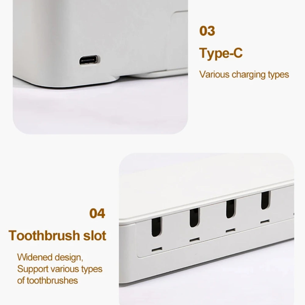 Rechargeable UV Toothbrush Sterilizer & Wall-Mounted Holder – Fast Drying with LED Display