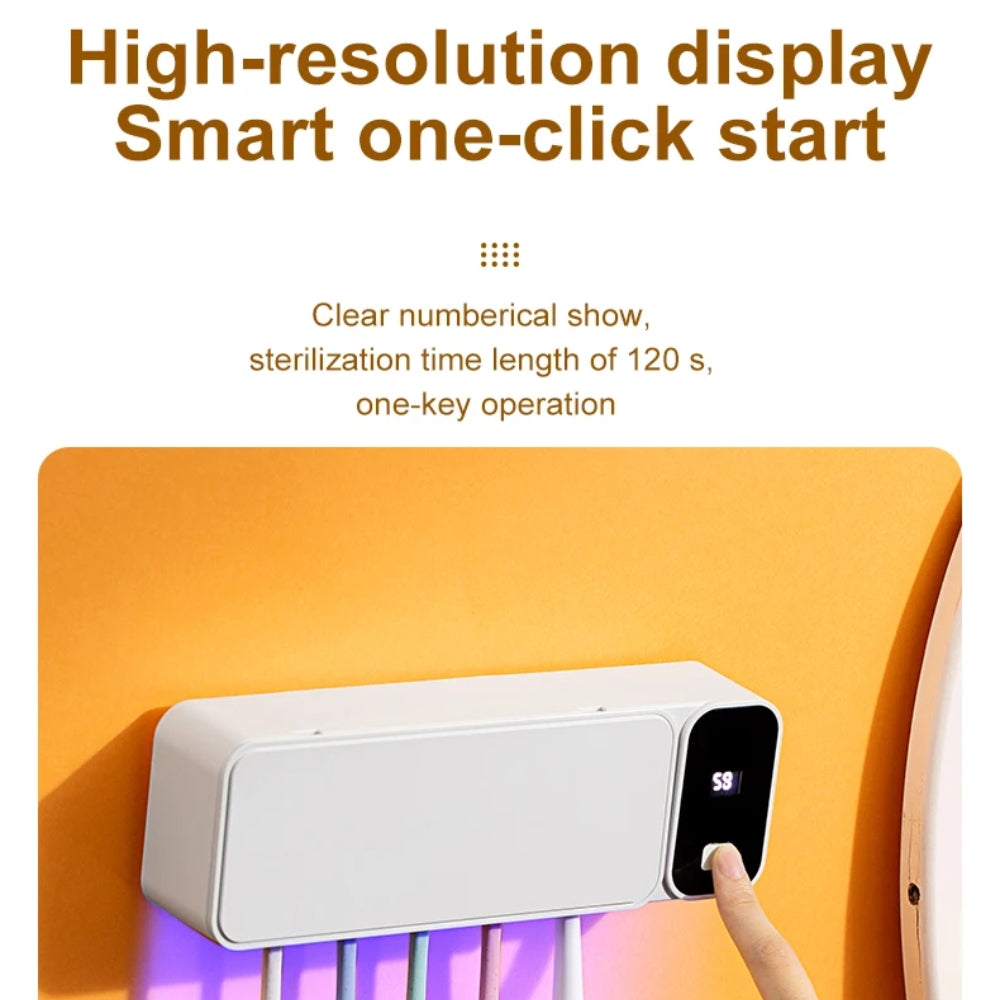 Rechargeable UV Toothbrush Sterilizer & Wall-Mounted Holder – Fast Drying with LED Display