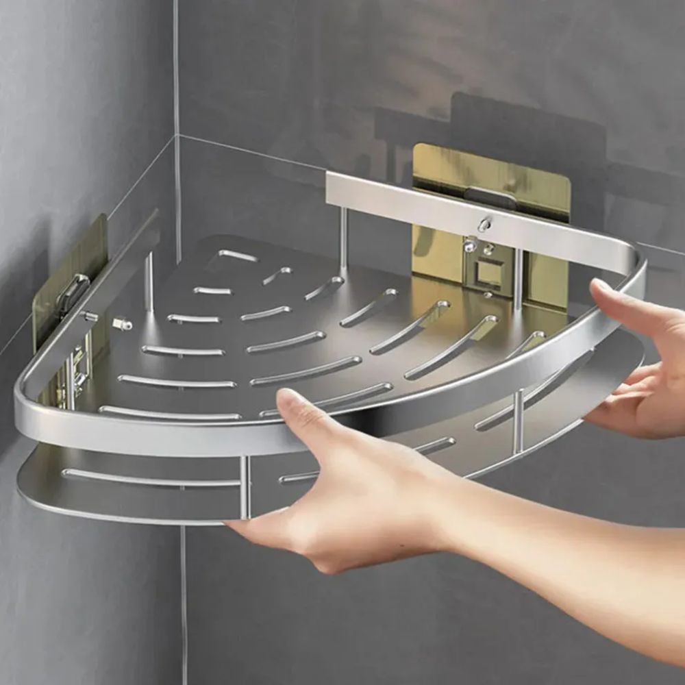 Rust-Proof Strong Aluminum 2 Pcs Silver Shower Corner Shelf Caddy – No-Drill Wall-Mounted Shower Organizer for Shampoo, Towels & Bathroom Essentials